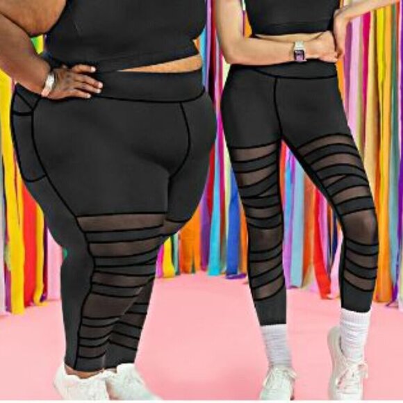 POP Fit Ava Black Mesh Cut Out Leggings Plus size 2XL - Picture 4 of 16